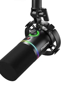MAONO XLR/USB Dynamic Microphone, RGB Gaming Mic with Software, Mute, Gain Knob, Volume Control and Headphone Jack for Streaming, Podcasting, Recording-PD200X (Black)