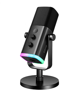FIFINE XLR/USB Dynamic Microphone for Podcast Recording, PC Computer Gaming Streaming Mic with RGB Light, Mute Button, Headphones Jack, Desktop Stand, Vocal Mic for Singing YouTube-AmpliGame AM8
