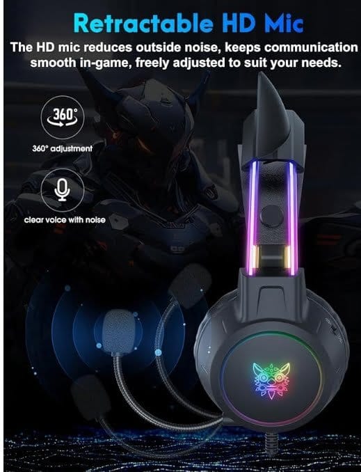 Lightweight Gaming Headsets with Removable Cat Ears,Gradient RGB Light, Wired Over- Ear Headphones for PC/PS4/PS5/XBOX/Switch, Virtual Surround Sound & Noise Cancelling Mic, Auto-Adjust Headband - Image 5