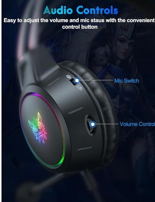 Lightweight Gaming Headsets with Removable Cat Ears,Gradient RGB Light, Wired Over- Ear Headphones for PC/PS4/PS5/XBOX/Switch, Virtual Surround Sound & Noise Cancelling Mic, Auto-Adjust Headband - Image 4