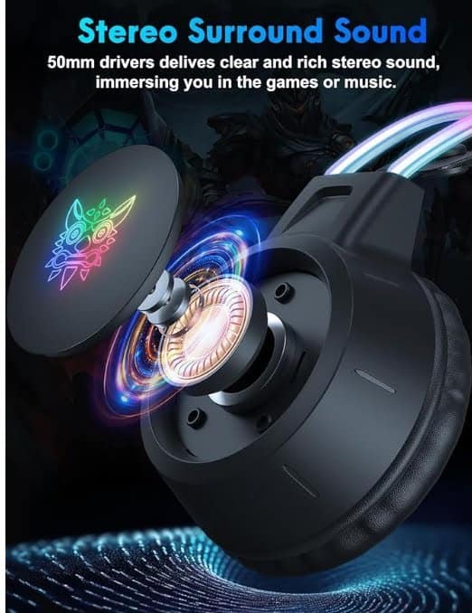 Lightweight Gaming Headsets with Removable Cat Ears,Gradient RGB Light, Wired Over- Ear Headphones for PC/PS4/PS5/XBOX/Switch, Virtual Surround Sound & Noise Cancelling Mic, Auto-Adjust Headband - Image 7