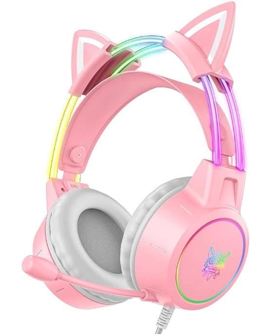Lightweight Gaming Headsets with Removable Cat Ears,Gradient RGB Light, Wired Over- Ear Headphones for PC/PS4/PS5/XBOX/Switch, Virtual Surround Sound & Noise Cancelling Mic, Auto-Adjust Headband - Image 2