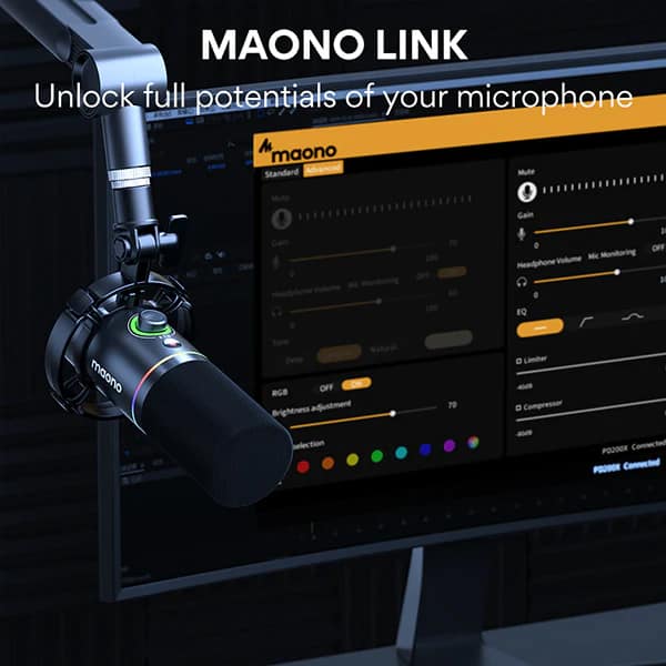 MAONO XLR/USB Dynamic Microphone, RGB Gaming Mic with Software, Mute, Gain Knob, Volume Control and Headphone Jack for Streaming, Podcasting, Recording-PD200X (Black) - Image 6