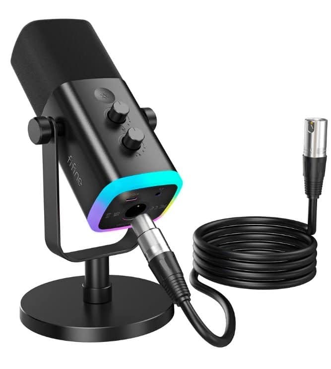 FIFINE XLR/USB Dynamic Microphone for Podcast Recording, PC Computer Gaming Streaming Mic with RGB Light, Mute Button, Headphones Jack, Desktop Stand, Vocal Mic for Singing YouTube-AmpliGame AM8 - Image 2