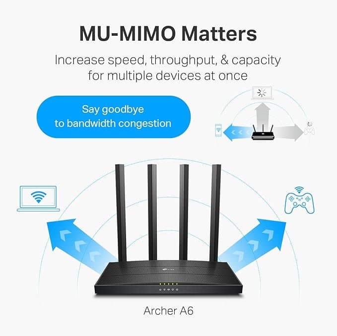 TP-Link AC1200 Gigabit WiFi Router (Archer A6) - Dual Band MU-MIMO Wireless Internet Router, 4 x Antennas, OneMesh and AP mode, Long Range Coverage - Image 6