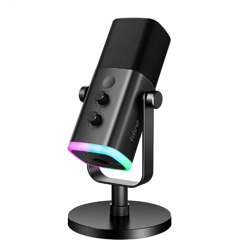FIFINE XLR/USB Dynamic Microphone for Podcast Recording, PC Computer Gaming Streaming Mic with RGB Light, Mute Button, Headphones Jack, Desktop Stand, Vocal Mic for Singing YouTube-AmpliGame AM8